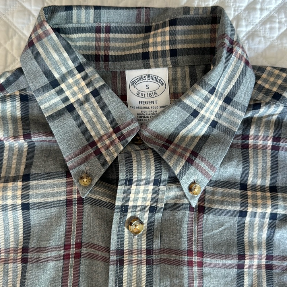 Brooks Brother Regent Fit Small Plaid Button Down Dress Shirt Supima Non-Iron